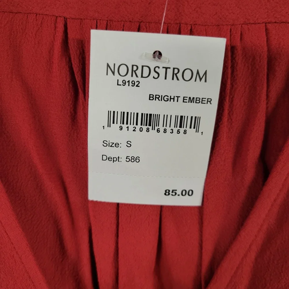 Madewell Women's Bright Ember Red Long Sleeve‎ Wrap Blouse Top Size S NWT